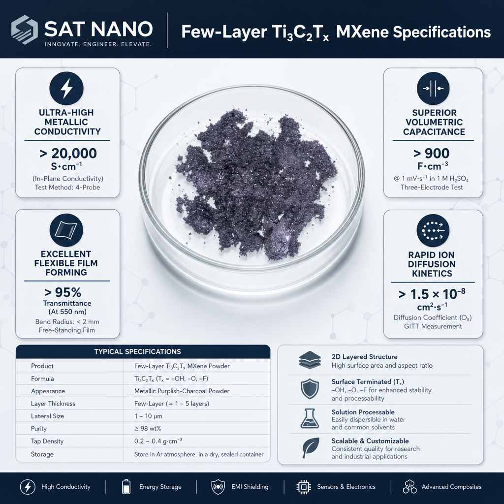 feature of few layer Titanium carbide Ti3C2Tx MXene powder