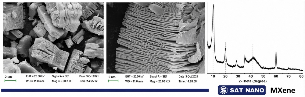 Titanium carbide Ti3C2Tx MXene multilayer nanoflake powder SEM