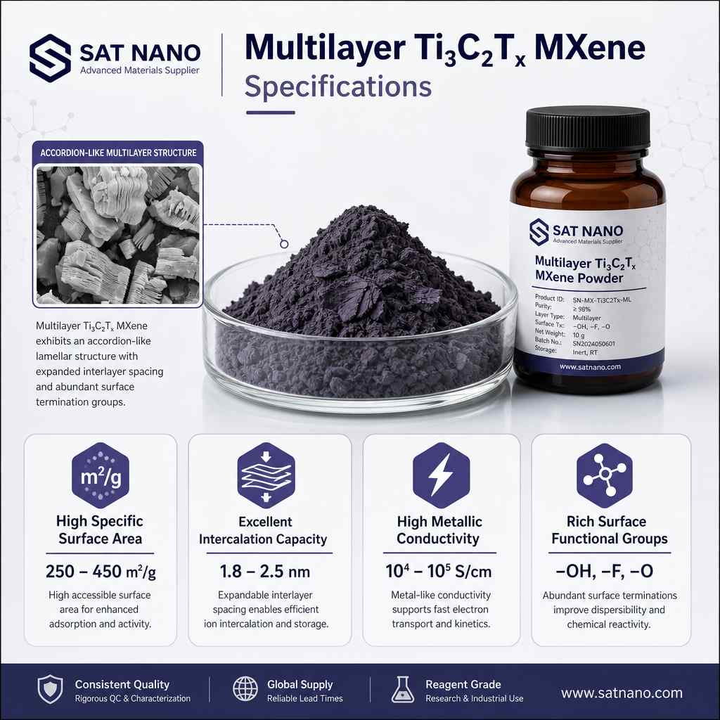 specification of Titanium carbide Ti3C2Tx MXene multilayer nanoflake powder